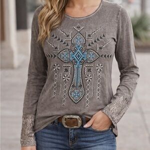 Cowgirl Legand Embellished Cross Top